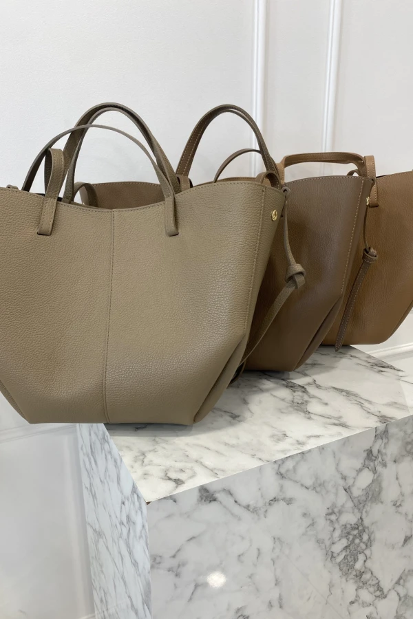 Torebka średnia shopper skórzana z wkładem GLAMOUR mokka