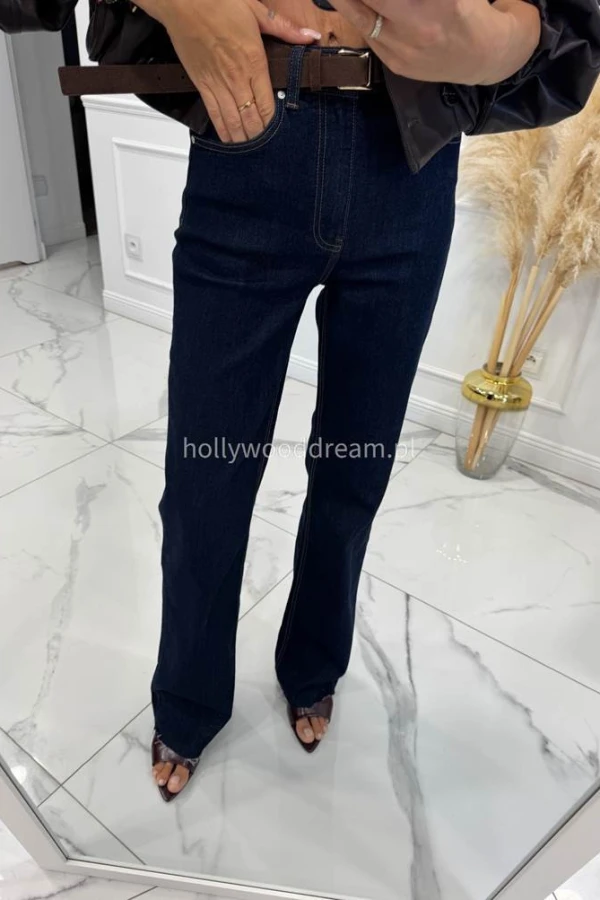 Spodnie wide leg tall z postrzępioną nogawką ciemny granat Sasha 193