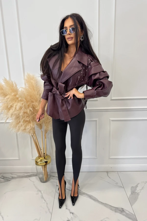 Kurtka skóra węża z wiązaniami bordowa ELKA 25