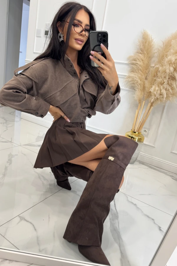 Kurtka materiałowa z dużymi kieszeniami ciemno beżowa IZABELLA 131