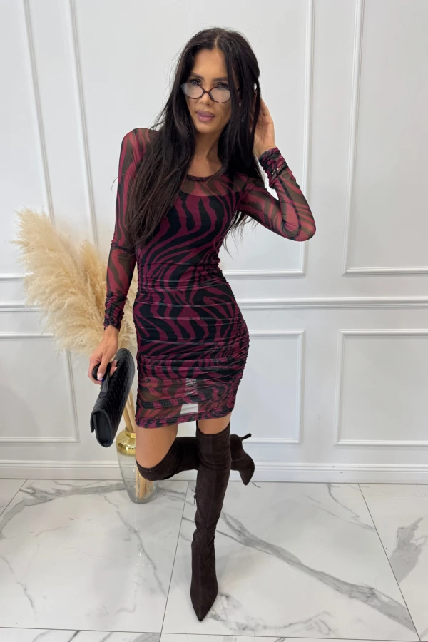 Sukienka mini siateczkowa w zebrę fioletowo czarna Ella 185