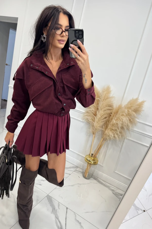 Kurtka materiałowa z dużymi kieszeniami bordowa IZABELLA 131