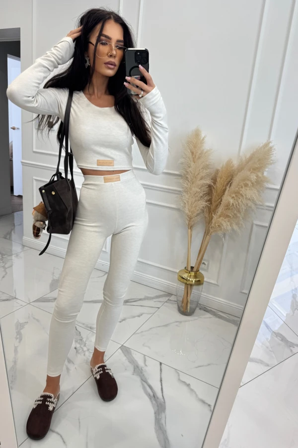 Kremowy komplet z wiskozy top+legginsy MICHALINA 155