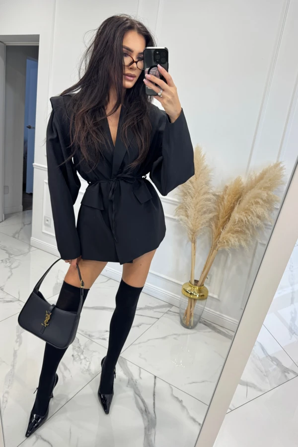 Czarna marynarka z guzikiem i wiązaniem w tali MIA 19