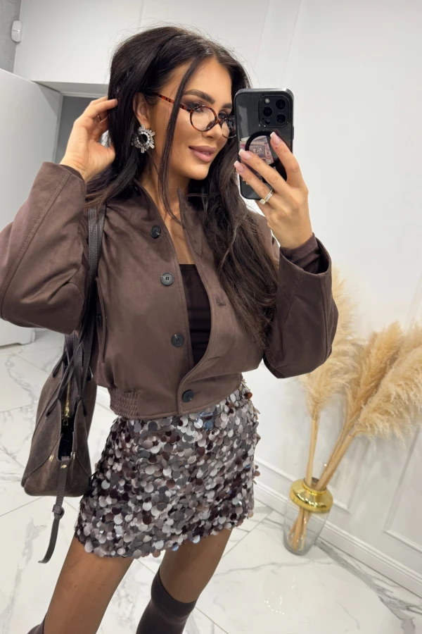 Brązowa bomberka zamszowa Maron 52