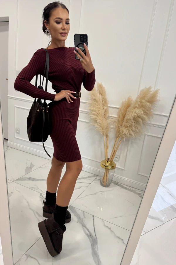 Bordowa sukienka dzianinowa DRAGON 190