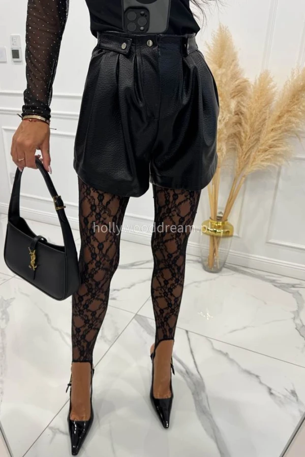 Czarne legginsy koronkowe z zapiętką w mały kwiat HUNTER 171