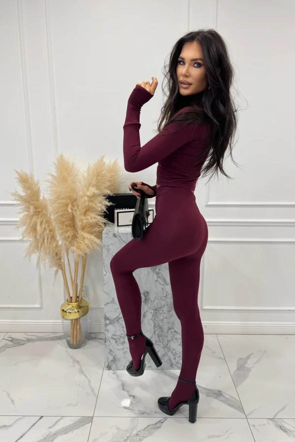 Bordowy komplet top z golfem + legginsy SUZI 163