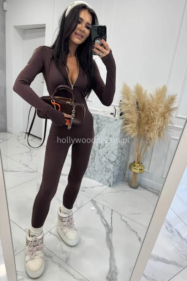 Brązowy kombinezon zapinany na zamek z logo na rękawie PARKER 163