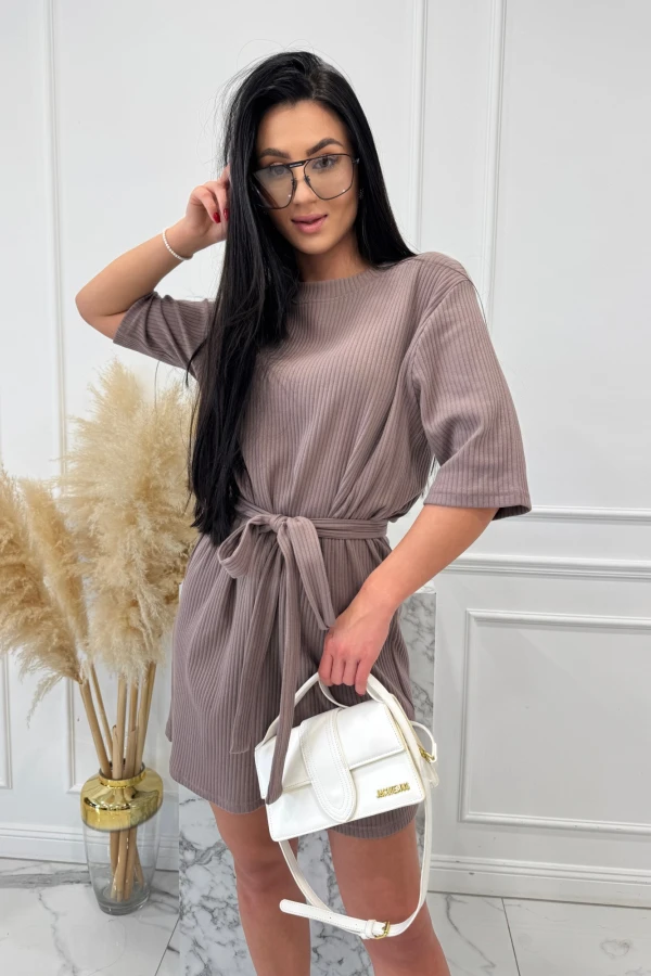 Mokka sukienka z paskiem na krótki rękawek 95% bawełna Amy 44