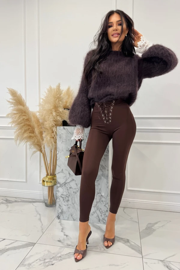 Legginsy z zamkiem i wiązaniem Alenka czekoladowe 29