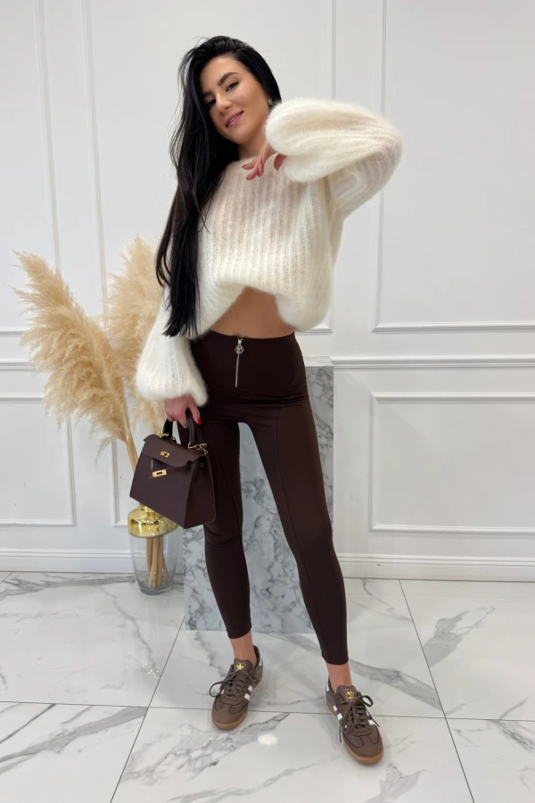 Brązowe legginsy z zamkiem na przodzie Vibes 29