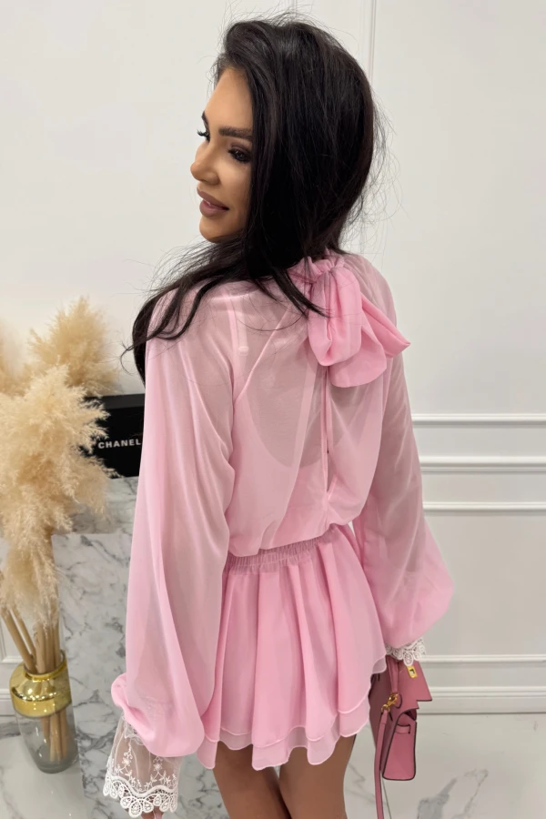 Różowy Sukienko-kombinezon szyfonowy z wycięciem na plecach Ariana 09