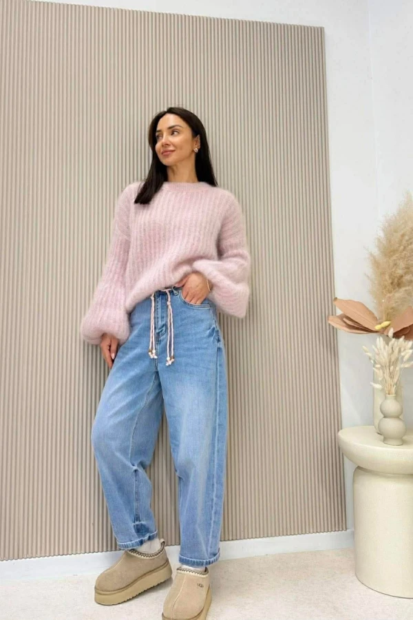 Niebieskie spodnie jeansowe ze sznurkiem 96% bawełna TAPERED FIT 52