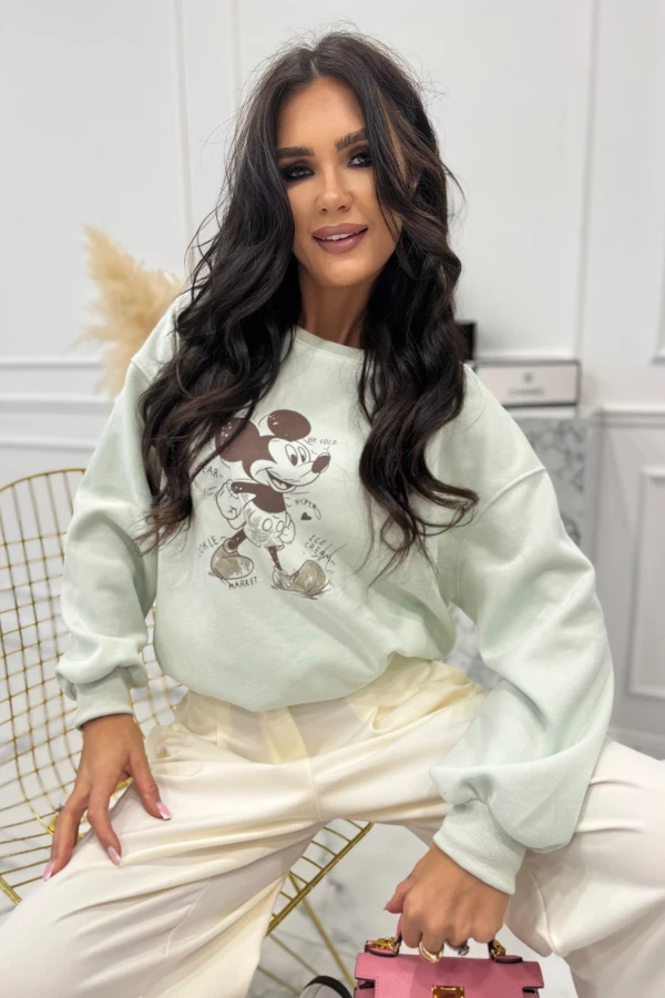 Pistacjowa bluza overisze z nadrukiem myszki 87% bawełna SWEET 06