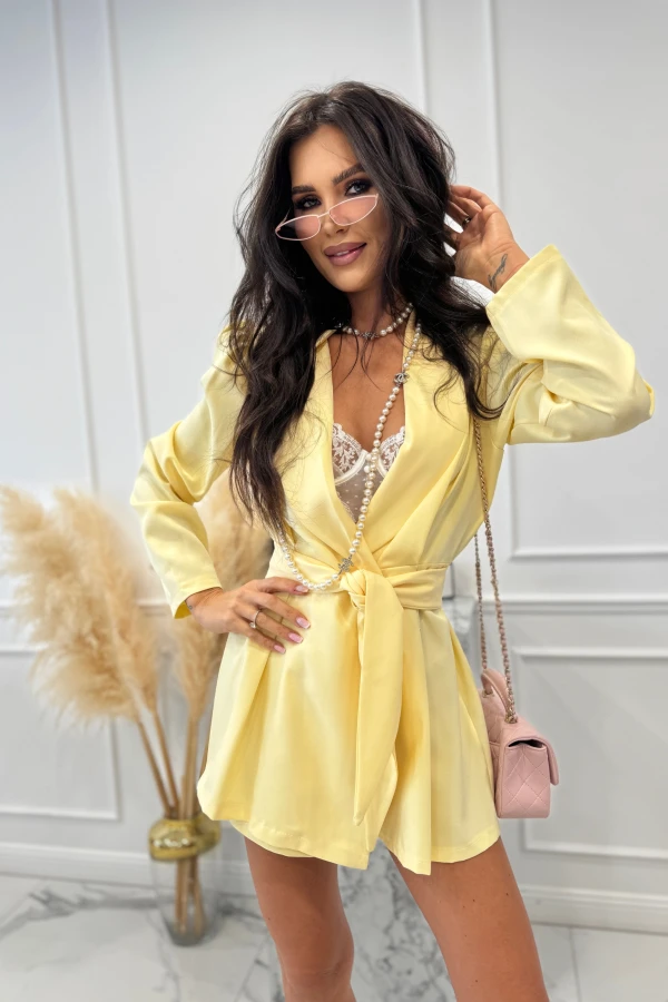 Żółty krótki marynarko - kombinezon z paskiem na długi rękaw ALEX 17