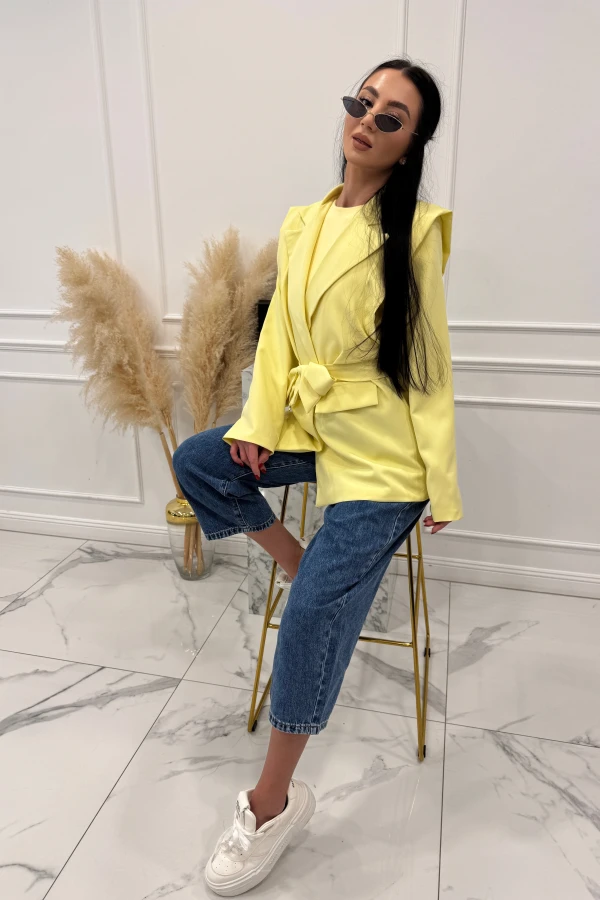 Żółta marynarka z paskiem 75% wiskoza VALERIE 02