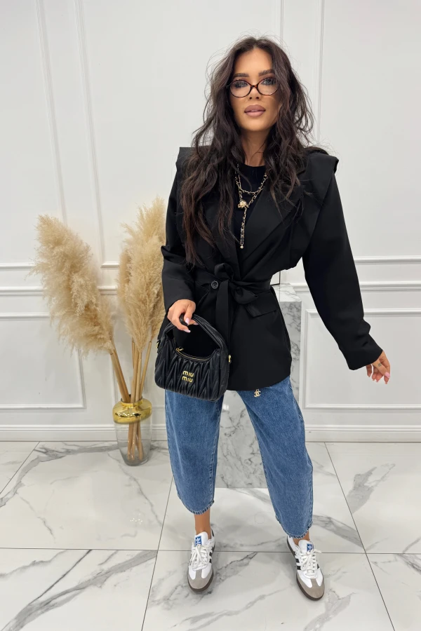 Czarna marynarka z paskiem 75% wiskoza VALERIE 02