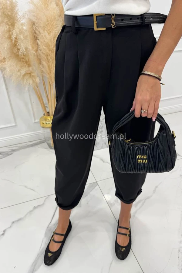 Czarne spodnie eleganckie szerokie na gumce DANNY 02