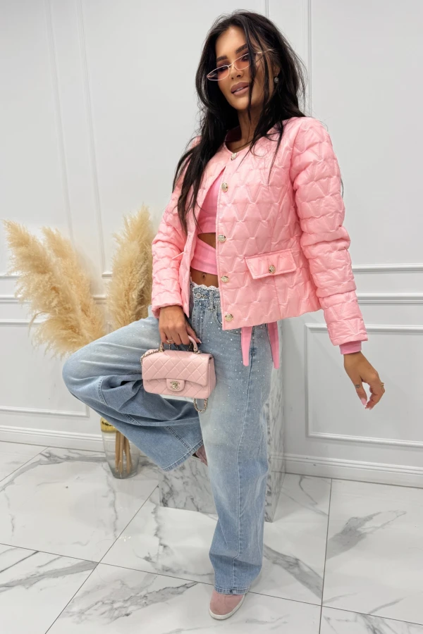 Różowa kurtka pikowana ze złotymi guzikami Gabriele