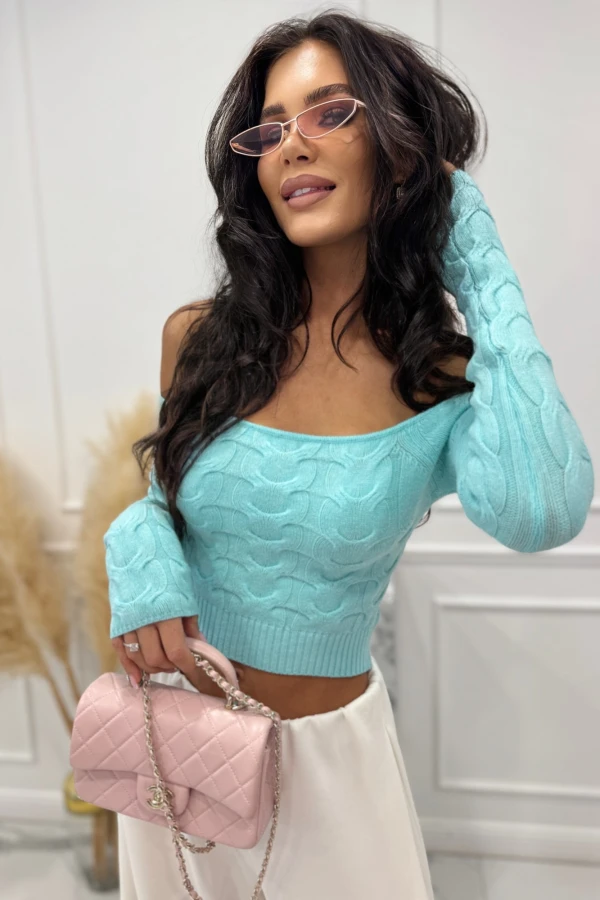 Miętowa zieleń Sweter Crop Top 88 % wiskoza Suzanna